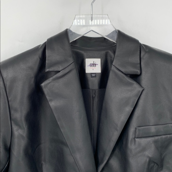 CAbi James faux leather blazer jacket black one button vegan women new Small - Picture 3 of 5